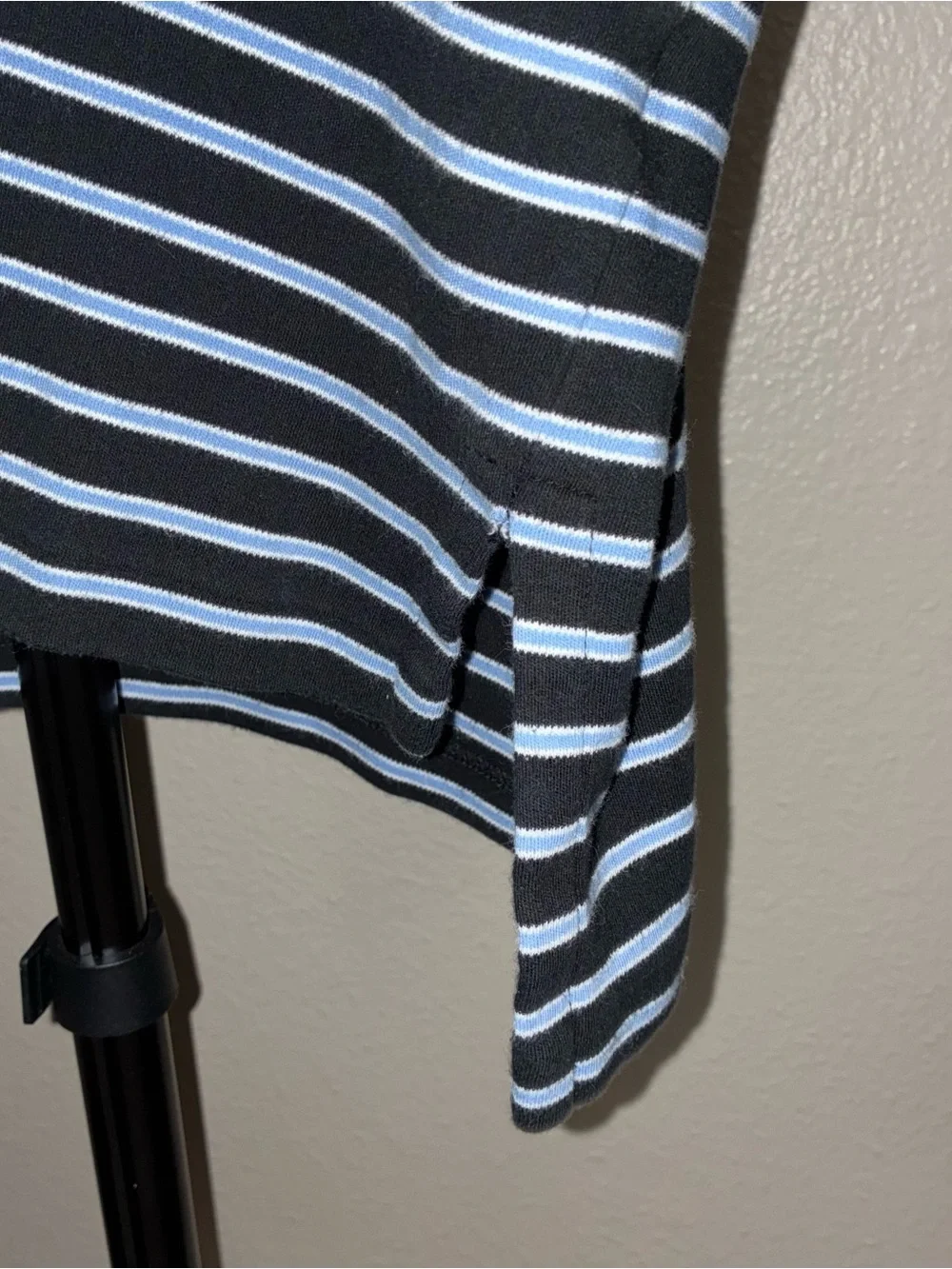 Ralph Lauren Black with Light Blue Striped Polo Featuring Red Pony